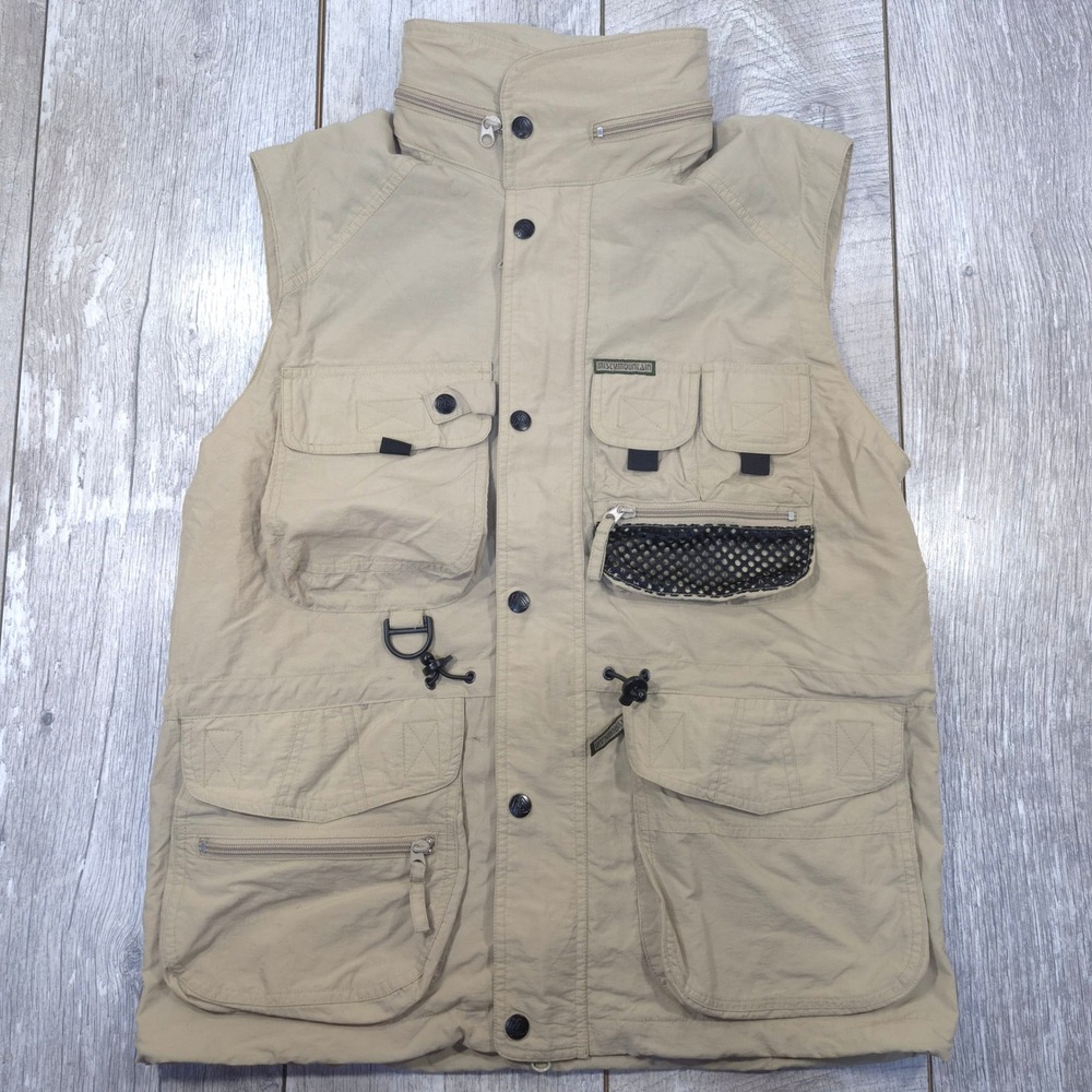 Misty Mountain Utility Vest Mens Small Tan Multi-Pocket Nylon Outdoor Gilet